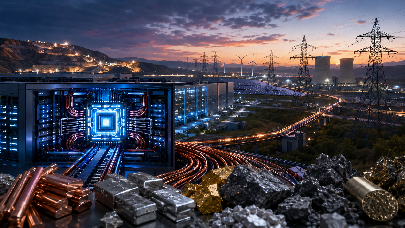 AI data centre connected to nuclear energy, power grids, copper and strategic metals.