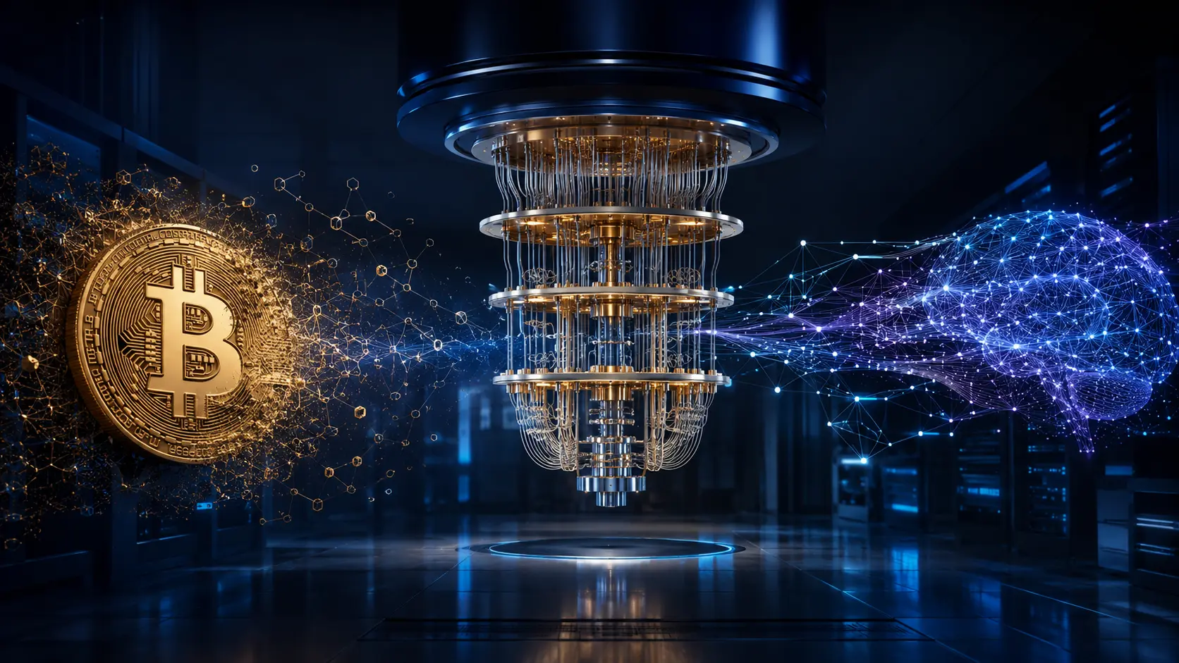 Quantum computer connecting Bitcoin cryptography with an artificial intelligence neural network