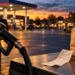 Conceptual illustration of gasoline costs competing with shopping and household spending.