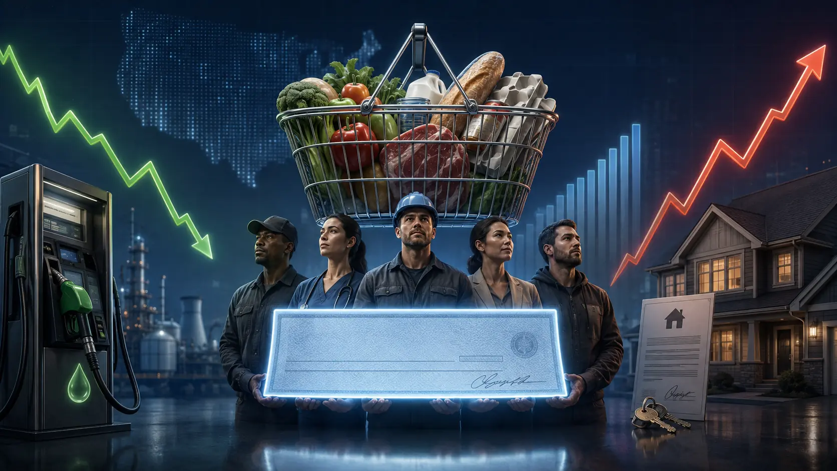 July 2026 CPI, Jobs and Real Weekly Earnings U.S. workers support a grocery basket and paycheck between falling energy costs and rising mortgage pressure ahead of the July 2026 CPI report
