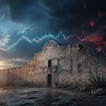 Alamo-style stone wall separating weakening employment charts from a resilient line of real wage purchasing power