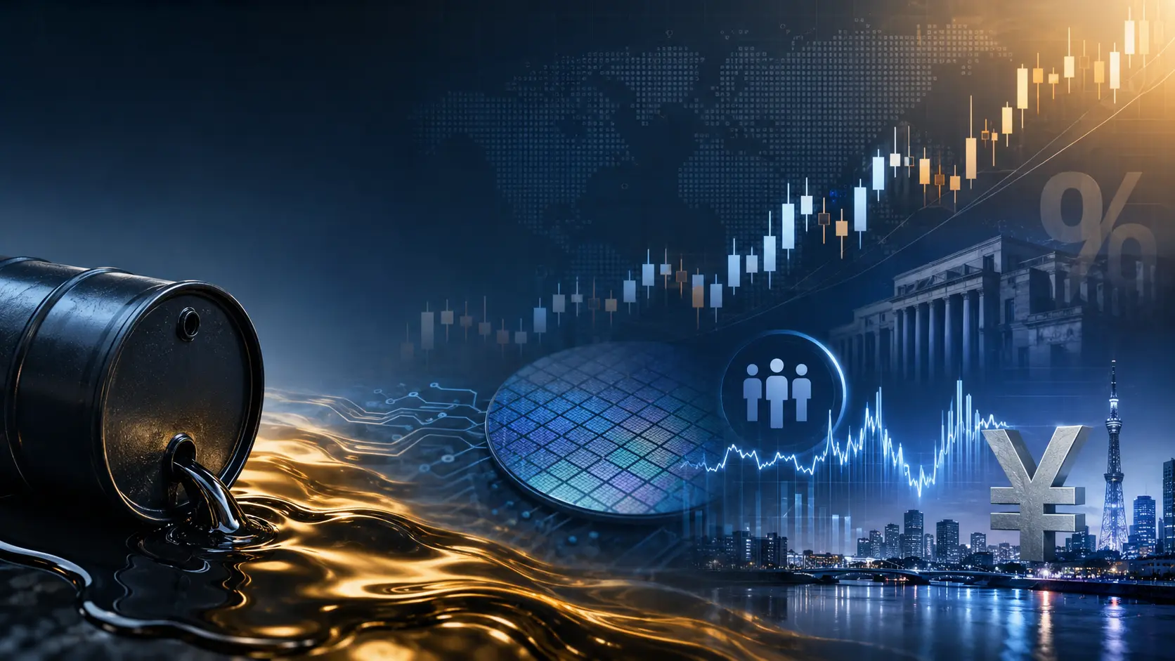 Crude oil, semiconductor technology, employment data, rising stock charts and the Japanese yen representing this week’s leading market stories